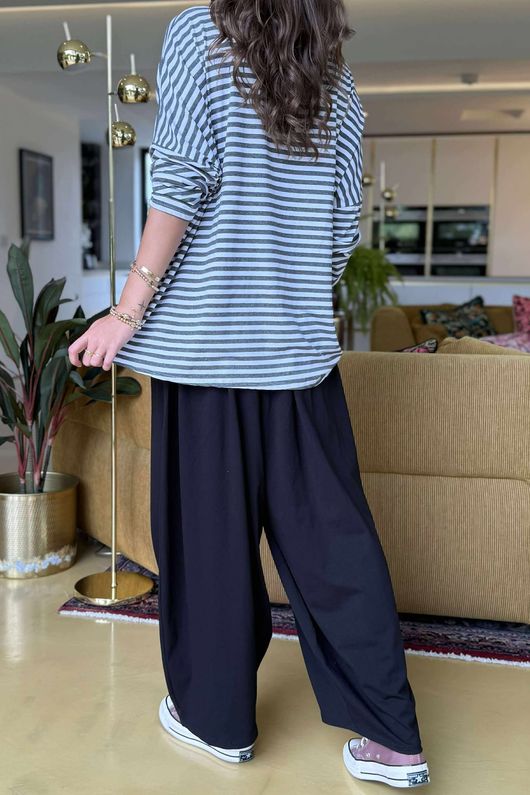 Made in Italy Perfect Breton V Long Sleeve Top Dark Grey - ** 